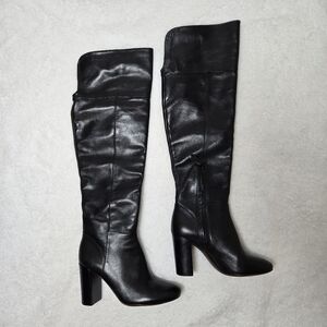 Tory Burch Bowie Boots Over the Knee heeled Block Heels Black Size 6.5